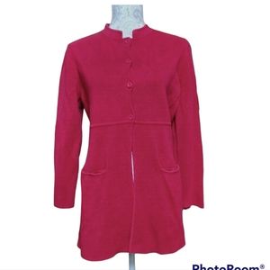 Eileen Fisher Sweater Cardigan Silk Cotton Blend Red Womens Size L- Large